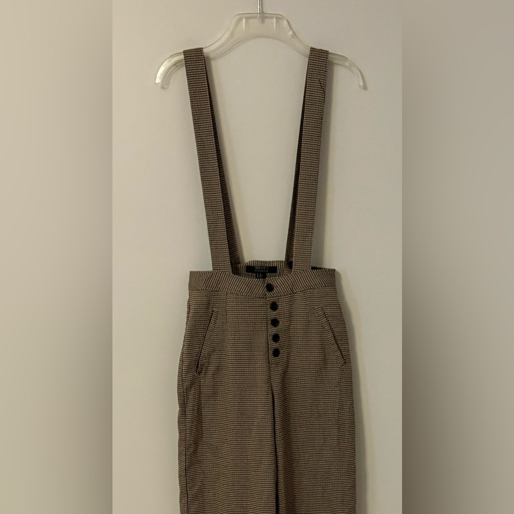 Wide Leg Houndstooth Trousers with Suspenders